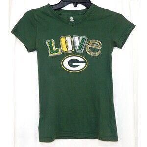 NFL Team Apparel Green Bay Packers Graphic T-Shirt Sz L Short Sleeve V-Neck